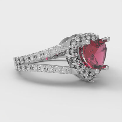1.49 cttw Natural Garnet Hidden Halo Engagement Ring - Solid White Gold (VVS1, Heart Cut,6.5mm)
