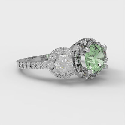 1.46 cttw Zirconia Simulated Green Diamond Three-Stone Engagement Ring - Solid Gold (VVS1, Round Cut,6.0mm)