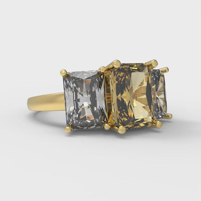 4 cttw Zirconia Simulated Yellow Diamond Three-Stone Engagement Ring - Solid Gold (VVS1, Emerald Cut,8x6mm)