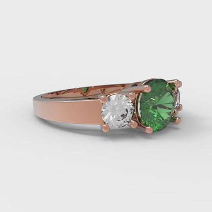 1.5 cttw Simulated Emerald Three-Stone Engagement Ring - Solid Gold (Round Cut,6.5mm)