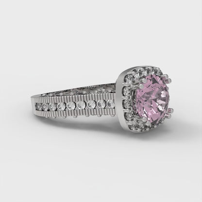 2.37 cttw Zirconia Simulated Pink Diamond Hidden Halo Engagement Ring - Solid Gold (VVS1, Round Cut,7.5mm)