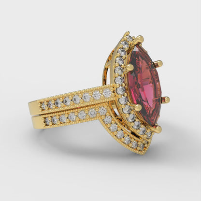 2.4875 cttw Marquise Cut Natural Garnet Bridal Set - Solid Yellow Gold Engagement Ring & Wedding Band