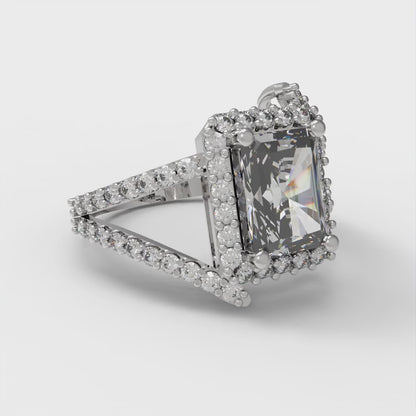 1.935 cttw Certified Moissanite Hidden Halo Engagement Ring - Solid Gold (VVS1, D-F,Emerald Cut,7.5x5.5mm)