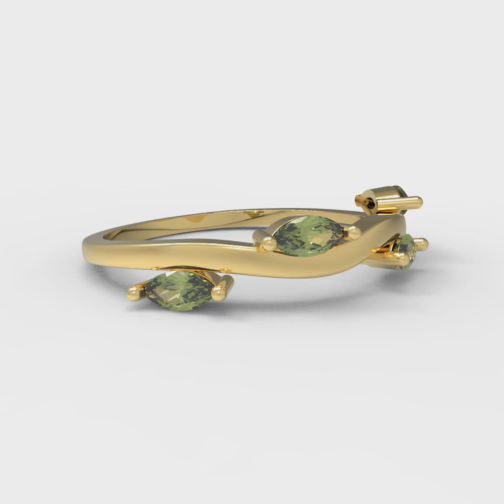 0.4 cttw Natural Peridot Marquise Cut Yellow Gold Eternity Wedding Band