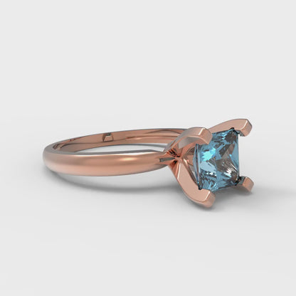 1 cttw Natural Swiss Blue Topaz Solitaire  Engagement Ring - Solid Gold (Princess Cut,5.5mm)