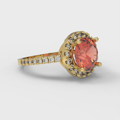 1.8 cttw Zirconia Simulated Red Diamond Hidden Halo Engagement Ring - Solid Gold (VVS1, Round Cut,7.5mm)