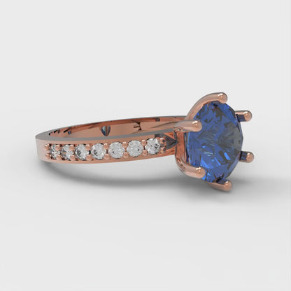 1.71 cttw Simulated Tanzanite Solitaire with Zirconia Simulated Diamond Accents Engagement Ring - Solid Gold (Round Cut,7.5mm)