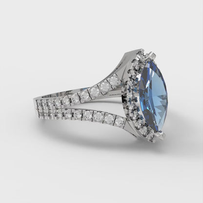 1.2 cttw Simulated Tanzanite Hidden Halo Engagement Ring - Solid Gold (Marquise Cut,9x4.5mm)