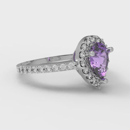 0.755 cttw Simulated Alexandrite Solitaire with Zirconia Simulated Diamond Accents Engagement Ring - Solid Gold (Pear Cut,7x5mm )