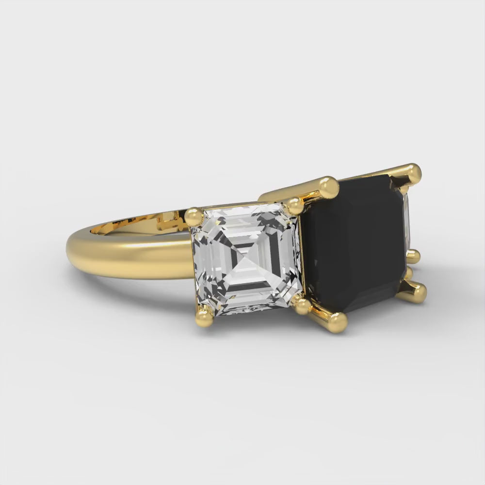 4 cttw Natural Onyx Three-Stone Engagement Ring - Solid Gold (Square Emerald Cut,7.0X7.0mm)