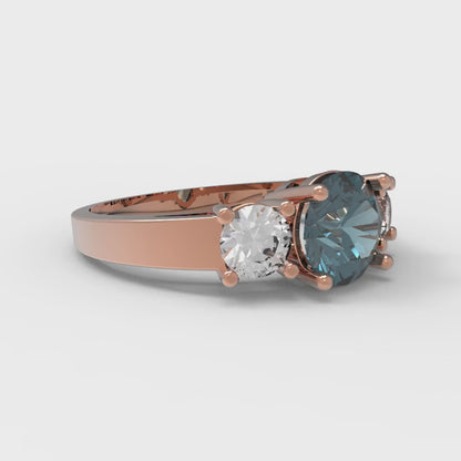 1.5 cttw Natural London Blue Topaz Three-Stone Engagement Ring - Solid Gold (Round Cut,6.5mm)