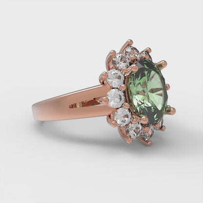 2.72 cttw Zirconia Simulated Green Diamond Hidden Halo Engagement Ring - Solid Gold (VVS1, Oval Cut,9x7mm)