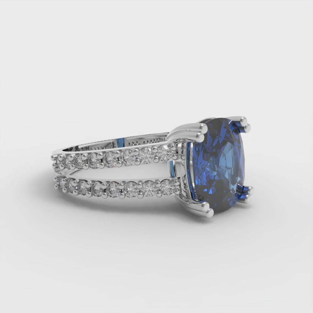 3.48 cttw Simulated Tanzanite Solitaire with Zirconia Simulated Diamond Accents Engagement Ring - Solid Gold (Long Cushion Cut,9x7mm)