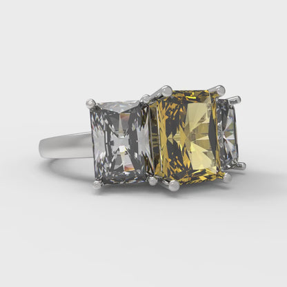 4 cttw Natural Citrine Three-Stone Engagement Ring - Solid Gold (Emerald Cut,8x6mm)