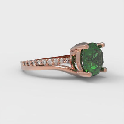 1.71 cttw Simulated Emerald Solitaire with Zirconia Simulated Diamond Accents Engagement Ring - Solid Rose Gold (VVS1, Round Cut,7.5mm)