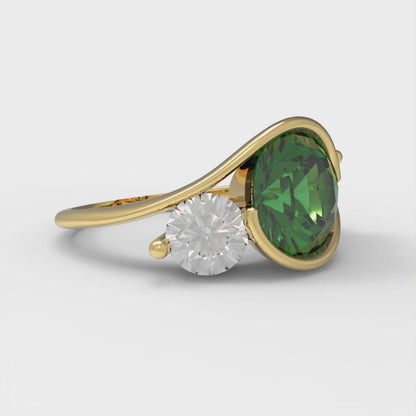 3.5 cttw Simulated Emerald Three-Stone Engagement Ring - Solid Yellow Gold (VVS1, Round Cut,8.0mm)