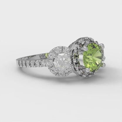 1.46 cttw Natural Peridot Three-Stone Engagement Ring - Solid Gold (Round Cut,6.0mm)
