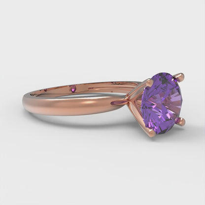 1.5 cttw Simulated Alexandrite Solitaire  Engagement Ring - Solid Rose Gold (VVS1, Round Cut,7.5mm)
