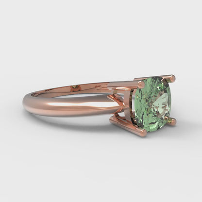 1.5 cttw Zirconia Simulated Green Diamond Solitaire  Engagement Ring - Solid Gold (VVS1, Cushion Cut,6.5mm)