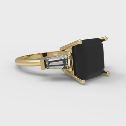 3 cttw Natural Onyx Three-Stone Engagement Ring - Solid Gold (Asscher Cut,8.0mm)