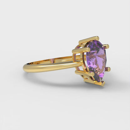 1.5 cttw Simulated Alexandrite Solitaire  Engagement Ring - Solid Gold (Pear Cut,9x6mm)