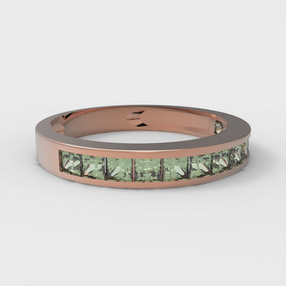 0.78 cttw Simulated Green Diamond Princess Cut Rose Gold Eternity Wedding Band