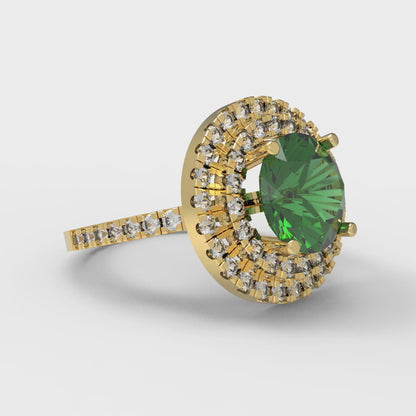 2.6 cttw Simulated Emerald Hidden Halo Engagement Ring - Solid Gold (Round Cut,8.0mm)