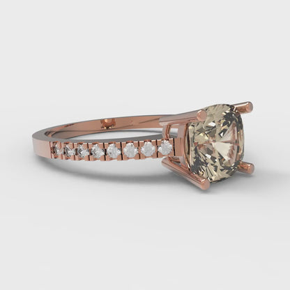 2.7 cttw Natural Morganite Solitaire with Zirconia Simulated Diamond Accents Engagement Ring - Solid Gold (Cushion Cut,6.5mm)