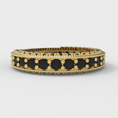 1.44 cttw Natural Onyx Round Cut Yellow Gold Eternity Wedding Band