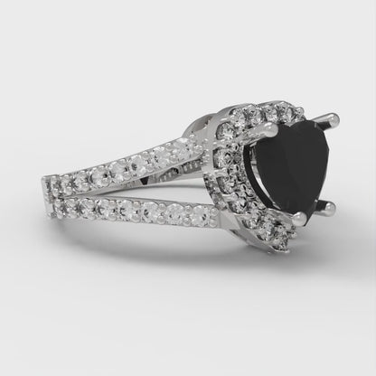 1.49 cttw Natural Onyx Hidden Halo Engagement Ring - Solid Gold (Heart Cut,6.5mm)