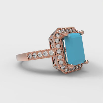 2.78 cttw Simulated Turquoise Hidden Halo Engagement Ring - Solid Gold (Emerald Cut,8.5x6.5mm)