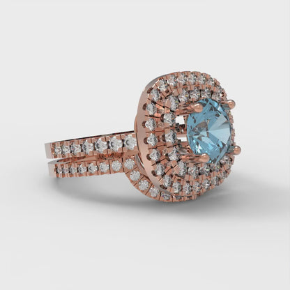 1.7825 cttw Round Cut Natural Swiss Blue Topaz Bridal Set - Solid Rose Gold Engagement Ring & Wedding Band
