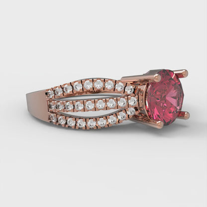 1.27 cttw Simulated Pink Tourmaline Solitaire with Zirconia Simulated Diamond Accents Engagement Ring - Solid White/Rose Gold (VVS1, Round Cut,6.5mm)