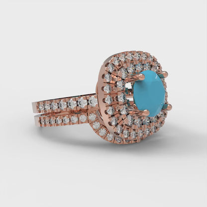 1.7825 cttw Round Cut Simulated Turquoise Bridal Set - Solid Rose Gold Engagement Ring & Wedding Band