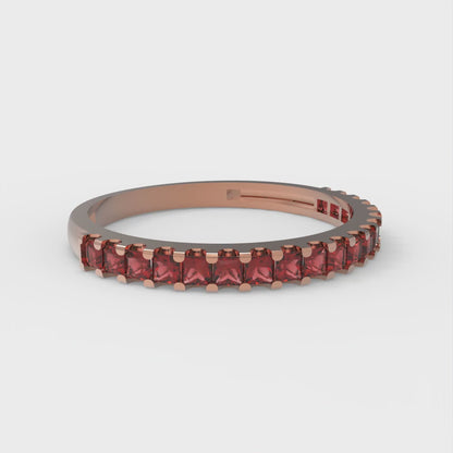 0.285 cttw Natural Garnet Princess Cut Rose Gold Eternity Wedding Band
