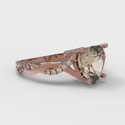 2.1 cttw Natural Morganite Solitaire with Zirconia Simulated Diamond Accents Engagement Ring - Solid Gold (Heart Cut,8mm)