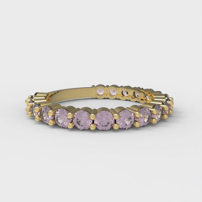 1.2 cttw Simulated Pink Diamond Round Cut Yellow Gold Eternity Wedding Band