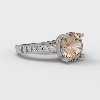 2.21 cttw Yellow Moissanite Solitaire with Zirconia Simulated Diamond Accents Engagement Ring - Solid Gold (Round Cut,8.0mm)