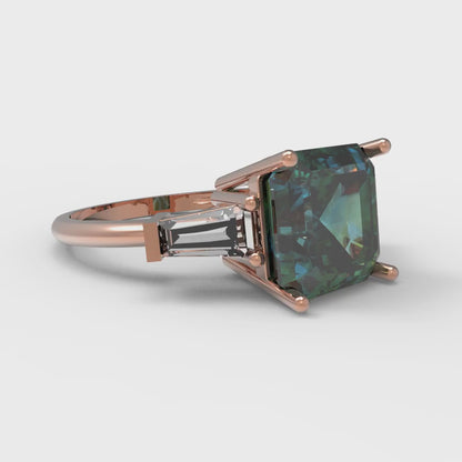 3 cttw Blue Moissanite Three-Stone Engagement Ring - Solid Gold (Asscher Cut,8.0mm)