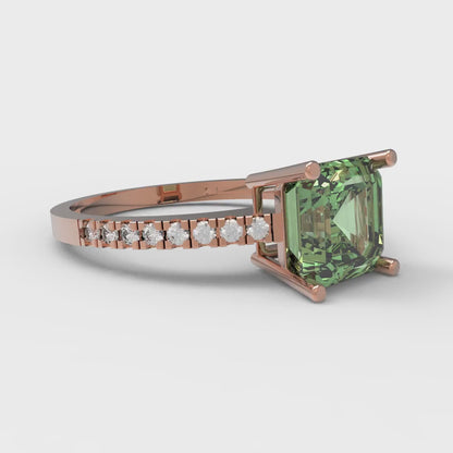 2.7 cttw Zirconia Simulated Green Diamond Solitaire with Zirconia Simulated Diamond Accents Engagement Ring - Solid Gold (VVS1, Asscher Cut,6.5mm)