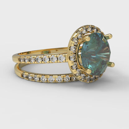 2.52 cttw Round Cut Blue Moissanite Bridal Set - Solid Yellow Gold Engagement Ring & Wedding Band