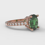 2.21 ct Brilliant Oval Cut Simulated Emerald Stone Rose Gold Solitaire with Accents Ring