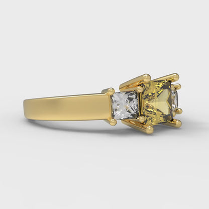1.11 cttw Natural Citrine Three-Stone Engagement Ring - Solid Gold (Princess Cut,5.0mm)