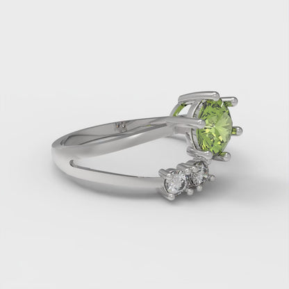 0.87 cttw Natural Peridot Three-Stone Engagement Ring - Solid White Gold (VVS1, Round Cut,6.0mm)