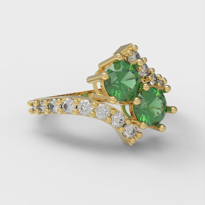 1.48 cttw Simulated Emerald Solitaire with Zirconia Simulated Diamond Accents Engagement Ring - Solid Gold (Round Cut,5mm)