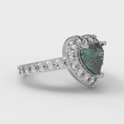 2.03 cttw Blue Moissanite Hidden Halo Engagement Ring - Solid Gold (Heart Cut,7.0mm)