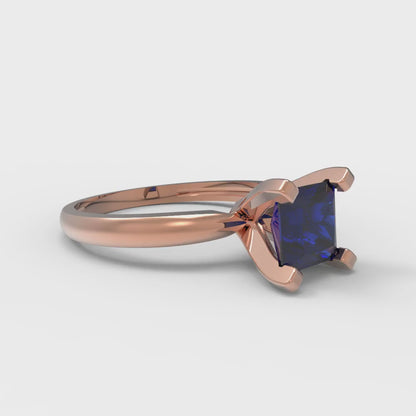 1 cttw Simulated Blue Sapphire Solitaire  Engagement Ring - Solid Gold (Princess Cut,5.5mm)