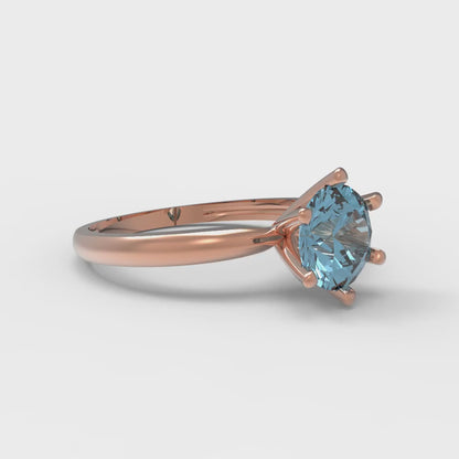 1 cttw Natural Swiss Blue Topaz Solitaire  Engagement Ring - Solid Rose Gold (VVS1, Round Cut,6.5mm)
