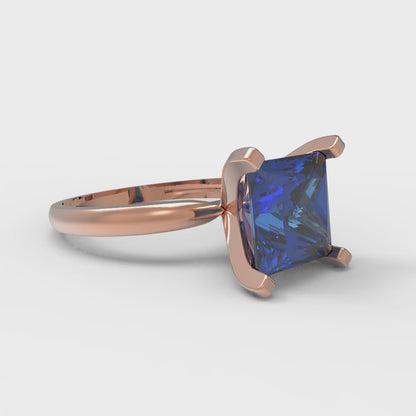 3 cttw Simulated Tanzanite Solitaire  Engagement Ring - Solid Rose Gold (VVS1, Princess Cut,8.0mm)