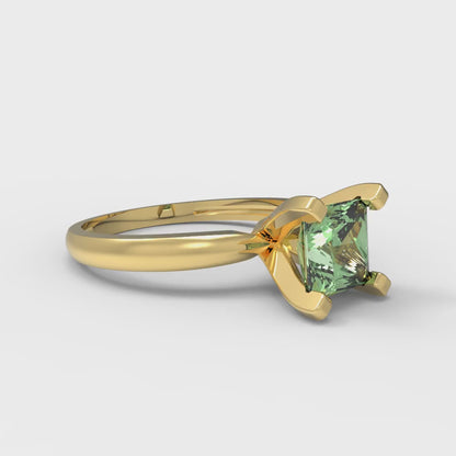 1 cttw Zirconia Simulated Green Diamond Solitaire  Engagement Ring - Solid Gold (VVS1, Princess Cut,5.5mm)